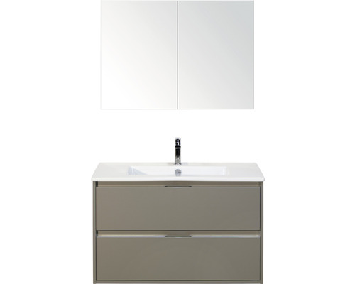 Set de meubles de salle de bains sanox Porto 90 cm cubanit grey 3 pièces meuble bas avec lavabo en céramique et armoire à miroir