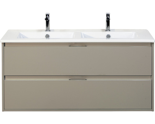 Set de meubles de salle de bains sanox Porto 120 cm gris silice 2 pièces meuble bas avec lavabo double en céramique