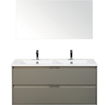 Meuble-lavabo avec double vasque, meuble bas avec tiroirs et miroir