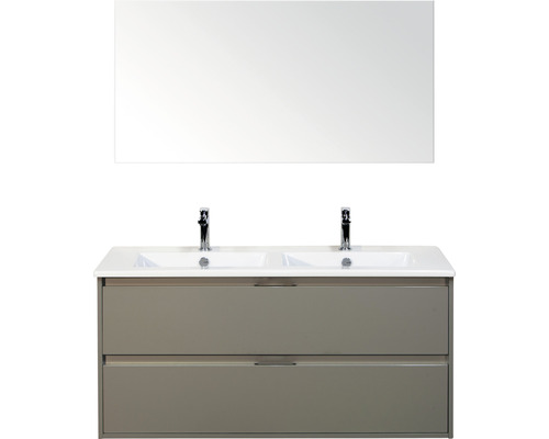 Badmöbel-Set sanox Porto 120 cm cubanit grey 3-teilig Unterschrank inkl. Keramikdoppelwaschbecken und Spiegel