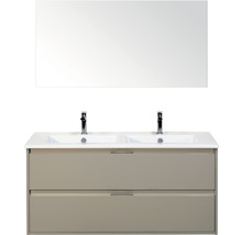 Waschtisch mit zwei Waschbecken, Unterschrank mit zwei Schubladen und Spiegel