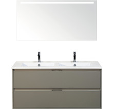 Badmöbel-Set sanox Porto 120 cm cubanit grey 3-teilig Unterschrank inkl. Keramikdoppelwaschbecken und LED-Spiegel