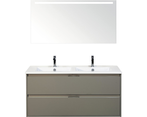 Badmöbel-Set sanox Porto 120 cm cubanit grey 3-teilig Unterschrank inkl. Keramikdoppelwaschbecken und LED-Spiegel
