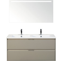 Badmöbel-Set sanox Porto 120 cm kieselgrau 3-teilig Unterschrank inkl. Keramikdoppelwaschbecken und LED-Spiegel