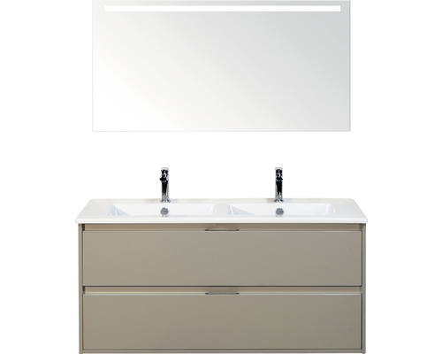 Ensemble de meubles de salle de bains Porto 120 cm 2 tiroirs lavabo en céramique avec miroir avec éclairage gris silex