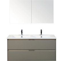 Combinaison de lavabo avec deux vasques, meuble sous-vasque avec deux tiroirs et armoire de toilette