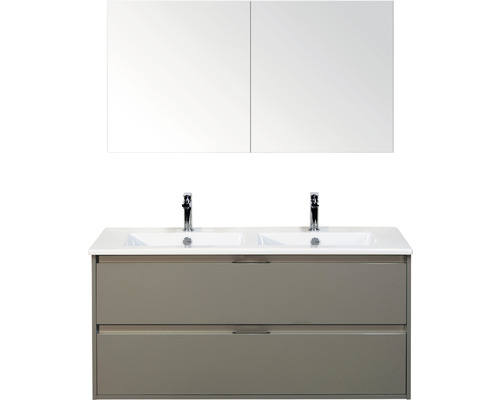 Ensemble de meubles de salle de bains Porto 120 cm 2 tiroirs céramique lavabo avec armoire de toilette cubanit grey