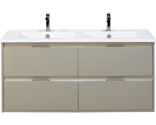 Set de meubles de salle de bains sanox Porto 120 cm gris silice 2 pièces meuble bas avec lavabo double en céramique