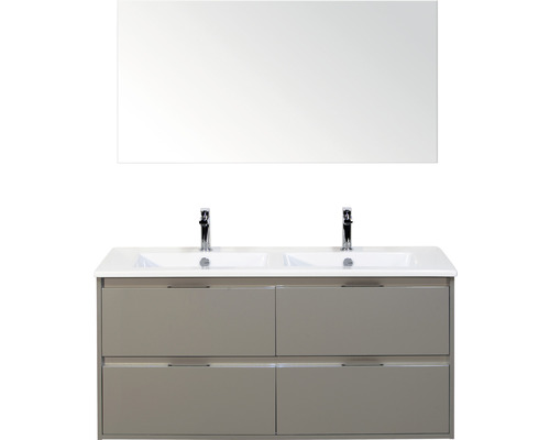 Set de meubles de salle de bains sanox Porto 120 cm cubanit grey 3 pièces meuble bas avec lavabo double en céramique et miroir