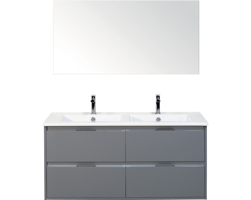 Set de meubles de salle de bains sanox Porto 120 cm ice green 3 pièces meuble bas avec lavabo double en céramique et miroir