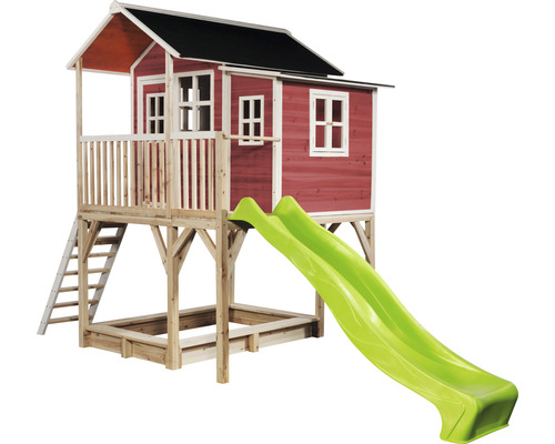 Spielhaus mit Rutsche und Sandkasten aus Holz