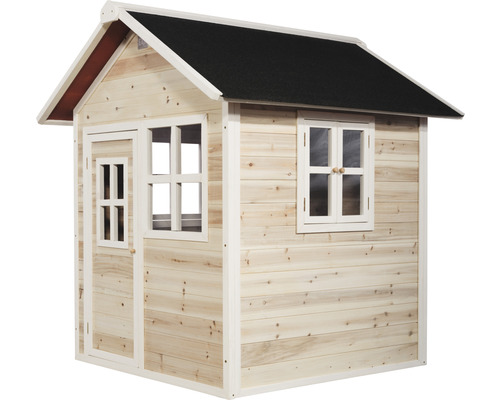 Spielhaus aus Holz mit Tür und Fenstern