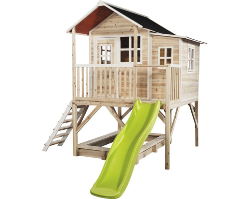 Holzspielhaus mit Rutsche und Sandkasten für den Garten