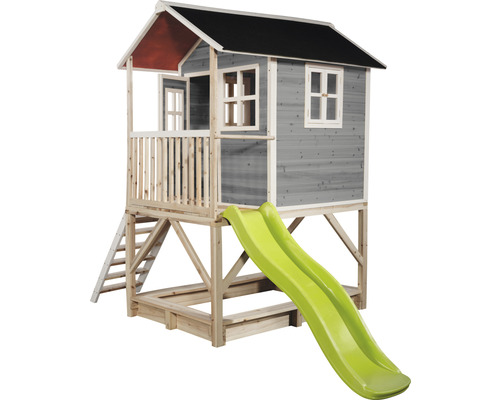 Maisonnette avec toboggan et bac à sable en bois pour le jardin