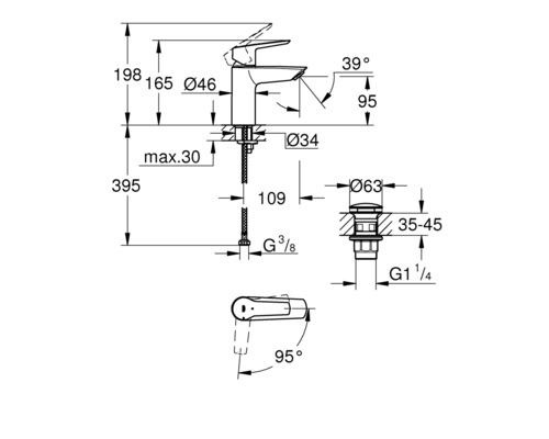 Schéma technique d''un robinet avec dimensions