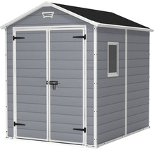 Abri de jardin gris avec fenêtre et double porte