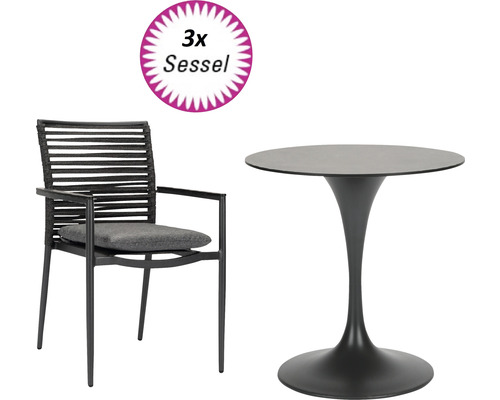 Ensemble de meubles de jardin Acamp 3 places composé de: fauteuil, table aluminium plastique textile anthracite