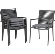 Chaises de jardin empilables en aluminium avec accoudoirs et coussins d''assise