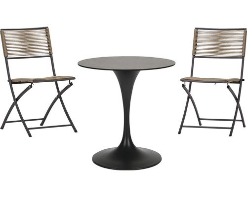 Ensemble de meubles de jardin Acamp 2 places composé de: 2 chaises, table acier rotin synthétique anthracite