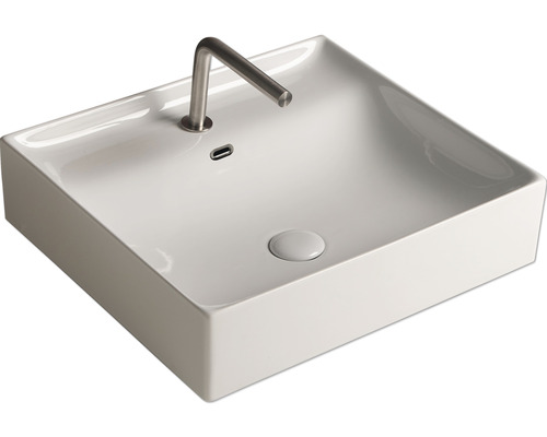 Vierkantes Aufsatzwaschbecken aus Keramik mit Armatur