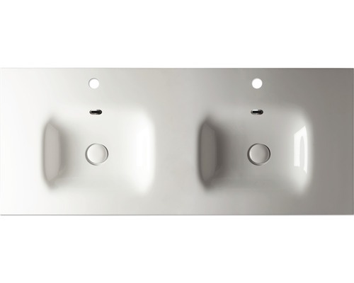 Aufsicht auf ein Doppelwaschbecken aus Keramik