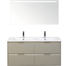 Badmöbel-Set sanox Porto 120 cm kieselgrau 3-teilig Unterschrank inkl. Keramikdoppelwaschbecken und LED-Spiegel