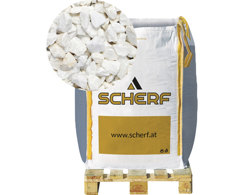 Marbre concassé blanc mat 8-12 mm 1000 kg Bigbag Logo Scherf, sac de gravier décoratif sur palette