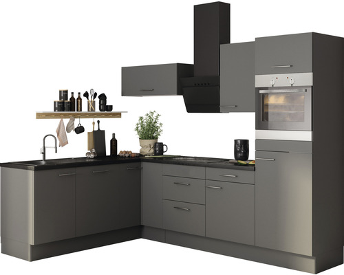 Cuisine d'angle sans appareils Optifit OPTIkoncept Mats825 gris basalte largeur 200x270 cm variante droite KCMA 2720RAOE8+ Cuisine d'angle sans appareils Optifit OPTIkoncept Mats825 gris basalte largeur 200x270 cm variante droite KCMA 2720RAOE8+