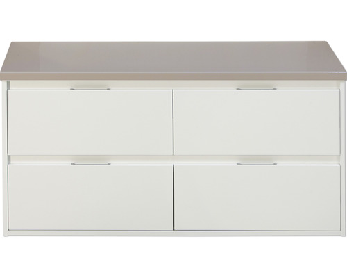 Waschbeckenunterschrank sanox Porto BxHxT 120x59x50 cm weiss hochglanz inkl. Waschtischplatte kieselgrau