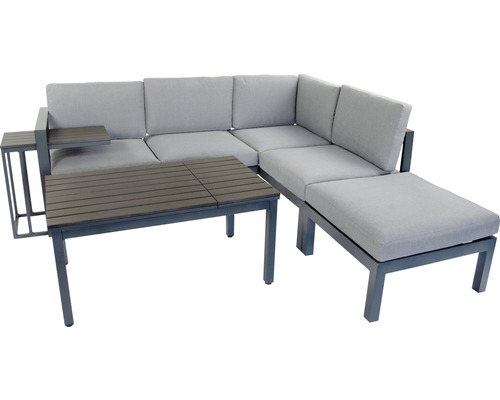 Salon de jardin gris avec table et tabouret