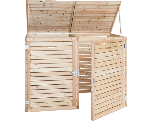 Holz-Mülltonnenbox mit zwei Fächern und Klappdeckeln