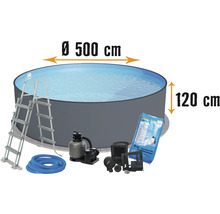 Rundpool Set mit Leiter, Filteranlage und Zubehör, Durchmesser 500 Zentimeter, Höhe 120 Zentimeter