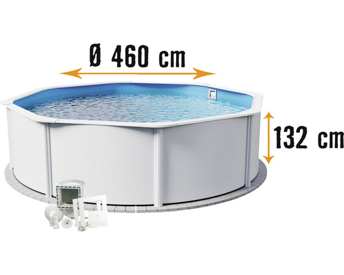 Kit de piscine hors sol à paroi en acier Planet Pool Vision-Pool Classic Solo ronde Ø 460x132 cm avec skimmer encastré blanc