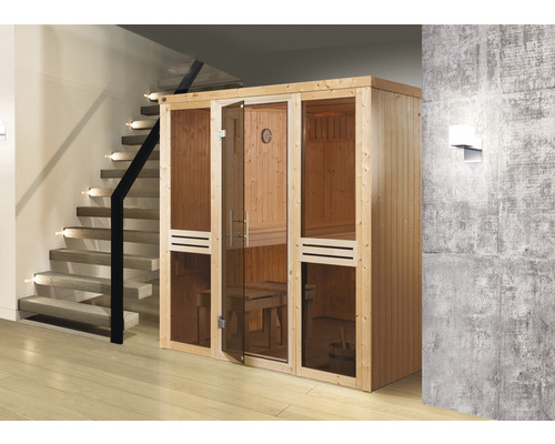 Sauna modulaire Weka Kaarina GT taille 2 sans poêle et fenêtre, avec porte entièrement vitrée couleur graphite