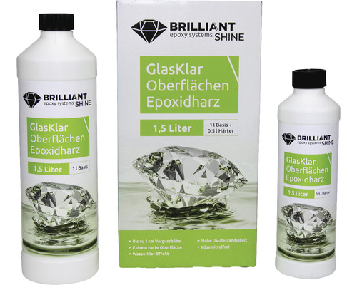 BrilliantShine Surfaces en résine époxy résine de coulée 1,5 L Kit de résine époxy de surface GlasKlar avec un contenu de 1,5 litre