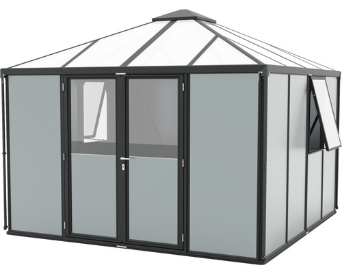 Serre avec toit, fenêtres et porte