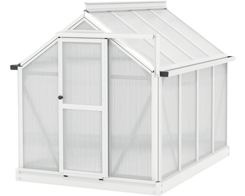 Serre avec porte ouverte et parois translucides