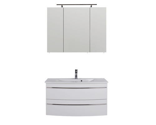 Ensemble de meubles de salle de bains Marlin salle de bains 3040 90 cm blanc brillant y compris armoire de toilette et lavabo en céramique blanc