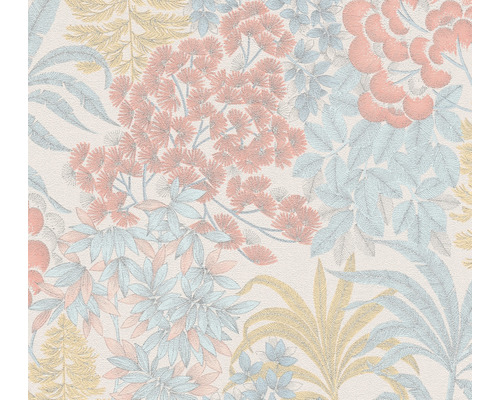 Papier peint intissé 39128-1 floral rose vif crème bleu argent Papier peint à motif floral