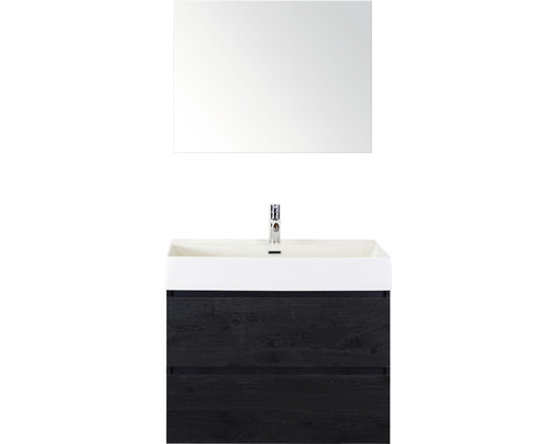 Ensemble de meubles de salle de bains Maxx XL 80 black oak avec vasque + miroir Ensemble de meuble-lavabo avec miroir, lavabo, robinet et meuble sous-lavabo