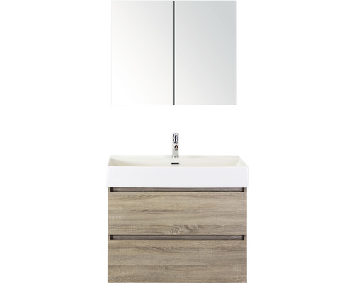 Badmöbel-Set Maxx XL 80 cm mit Keramikwaschtisch und Spiegelschrank eiche grau