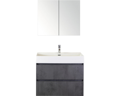 Badmöbel-Set Maxx XL 80 cm mit Keramikwaschtisch und Spiegelschrank Beton anthrazit