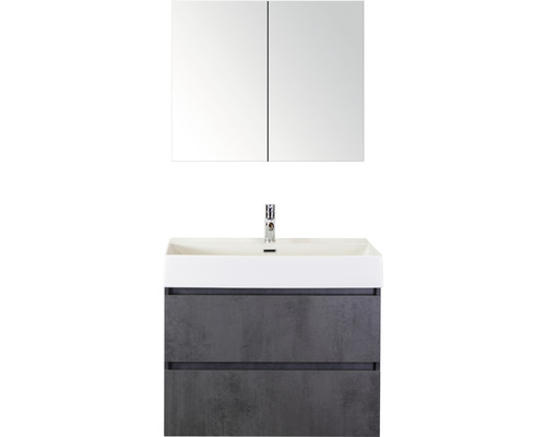 Ensemble de meubles de salle de bains Maxx XL 80 cm avec lavabo en pierre naturelle et armoire de toilette béton anthracite