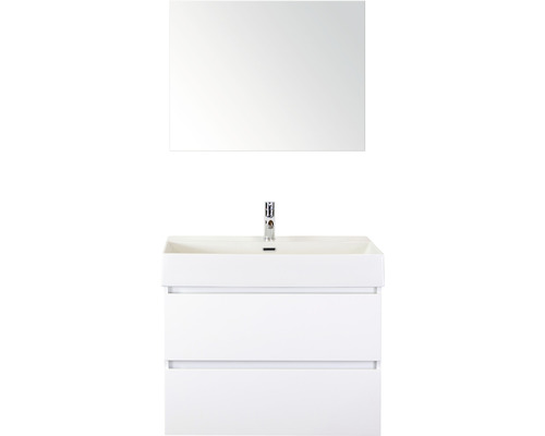 Ensemble de meubles de salle de bains Maxx XL 80 cm avec lavabo en pierre naturelle et miroir blanc à haute brillance