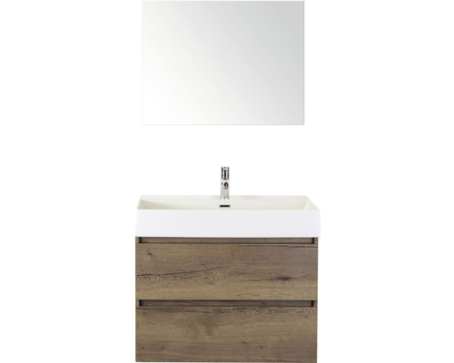 Ensemble de meubles de salle de bains Maxx XL 80 cm avec lavabo en pierre naturelle et miroir Tabacco