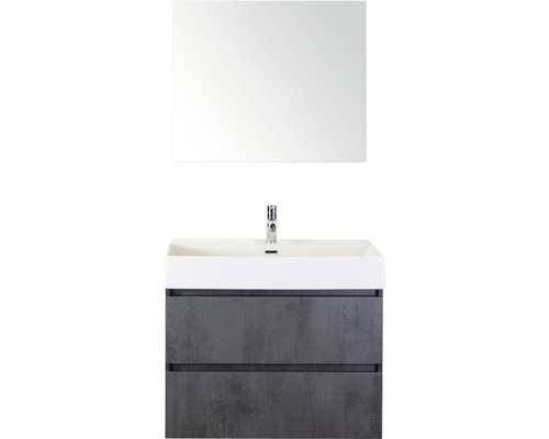 Ensemble de meubles de salle de bains Maxx XL 80 cm avec lavabo en pierre naturelle et miroir béton anthracite