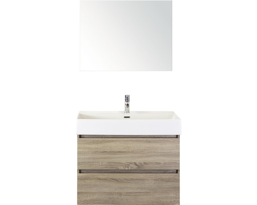 Ensemble de meubles de salle de bains Maxx XL 80 cm avec lavabo en pierre naturelle et miroir chêne gris