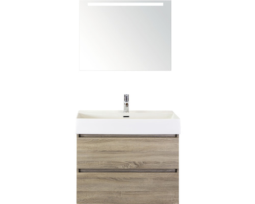 Ensemble de meubles de salle de bains Maxx XL 80 cm avec lavabo en pierre naturelle et miroir avec éclairage LED chêne gris