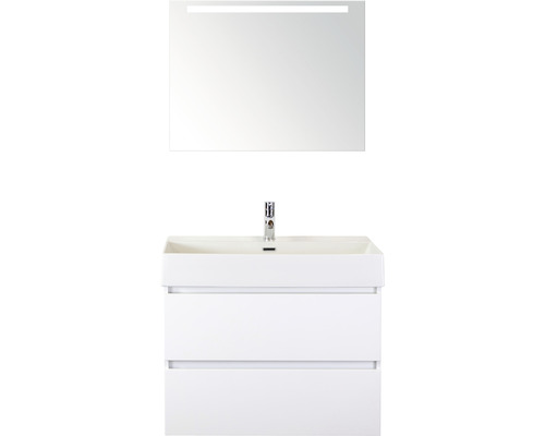 Ensemble de meubles de salle de bains Maxx XL 80 cm avec lavabo en pierre naturelle et miroir avec éclairage LED blanc à haute brillance