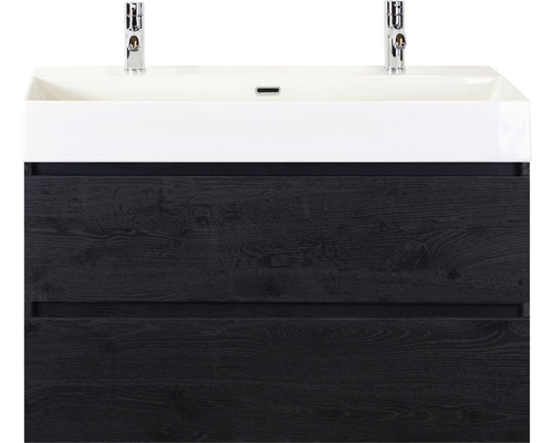 Ensemble de meubles de salle de bains Sanox Maxx XL couleur de façade black oak lxhxp 101 x 170 x 45,5 cm avec double vasque en céramique
